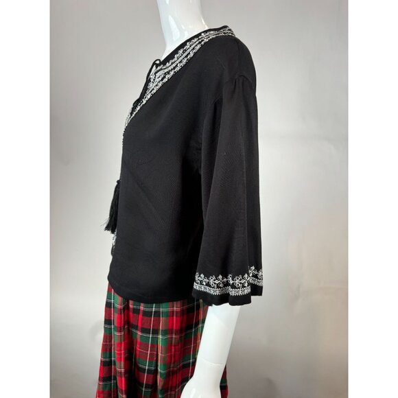 Sugar + Lips Black Embroidered Boho Top With Tassel Detail Large Rayon - Picture 12 of 16